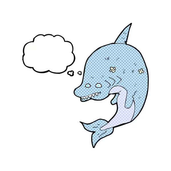 Tubarão Dos Desenhos Animados Com Bolha Pensamento —  Vetores de Stock