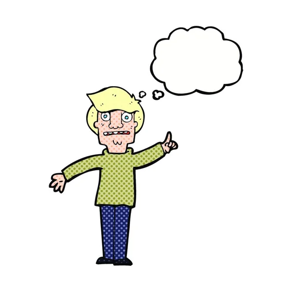 Karikaturist Stellt Frage Mit Gedankenblase — Stockvektor