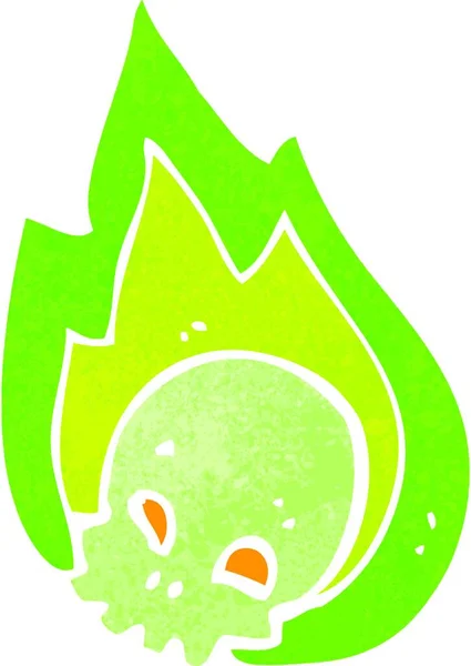 Retro Karikatura Hořící Zelená Lebka — Stockový vektor