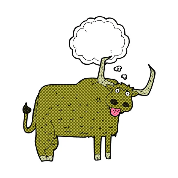 Cartoon Hairy Cow Thought Bubble — Stock Vector