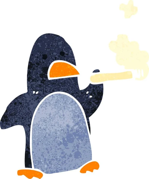 Retro Kreskówki Pingwin Palenie Papierosów — Wektor stockowy