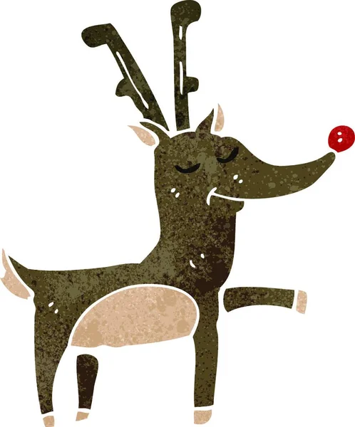 Rena Natal Desenhos Animados Retro —  Vetores de Stock