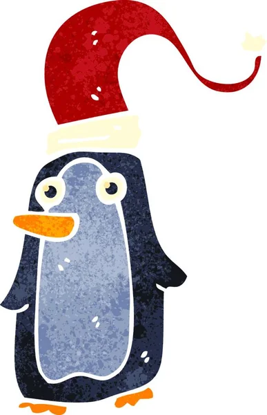 Rétro Dessin Animé Pingouin Noël — Image vectorielle