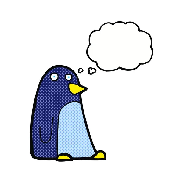 Pingouin Dessin Animé Avec Bulle Pensée — Image vectorielle