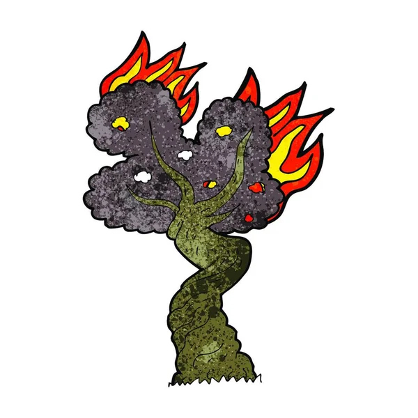 Cartoon Burning Old Tree — Stock Vector