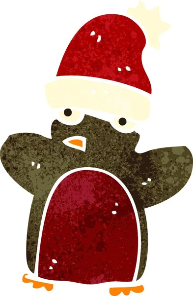 Retro Caricature Drôle Noël Robin — Image vectorielle