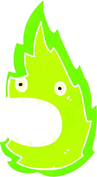 Retro Karikatura Zelený Oheň Duch — Stockový vektor