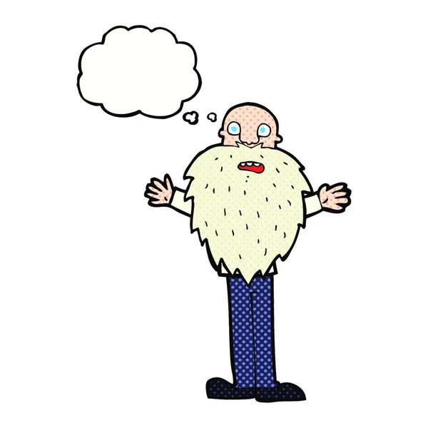 Cartone Animato Barbuto Vecchio Con Bolla Pensiero — Vettoriale Stock