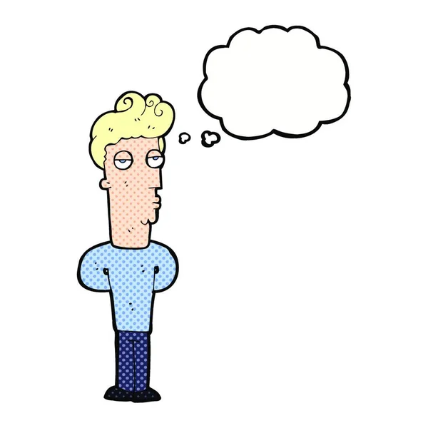 Karikatur Langweilt Mann Mit Gedankenblase — Stockvektor