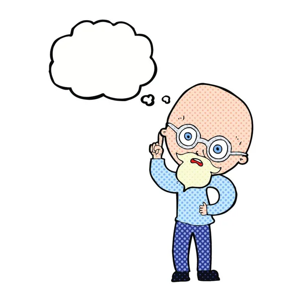 Cartone Animato Vecchio Uomo Con Bolla Pensiero — Vettoriale Stock