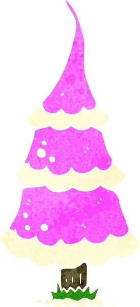 Árbol Navidad Rosa Dibujos Animados Retro — Vector de stock