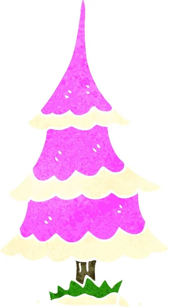 Desenhos Animados Retro Rosa Árvore Natal — Vetor de Stock