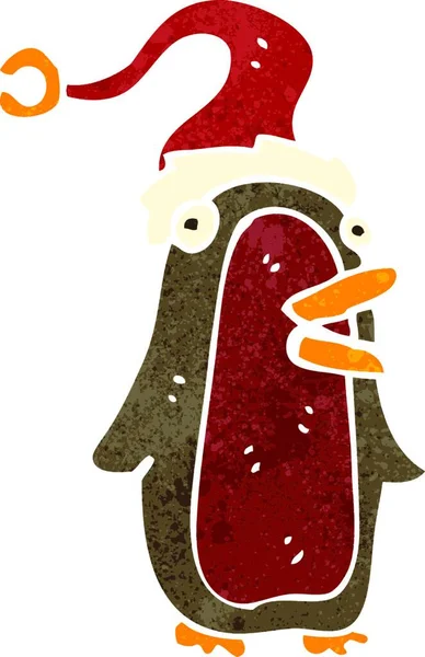 Retro Cartoon Weihnachten Rotkehlchen — Stockvektor