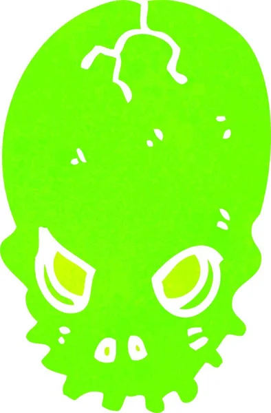 レトロな漫画が輝く緑の頭蓋骨 — ストックベクタ
