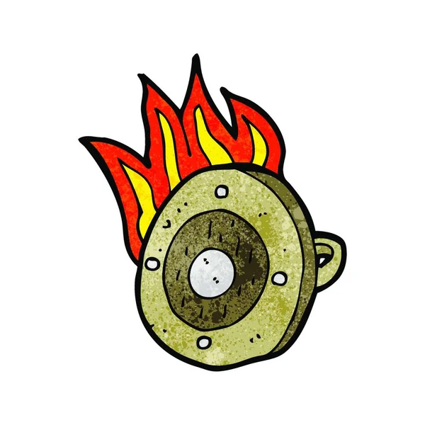 Cartoon Burnng Shield Illustration White Background — Stock Vector
