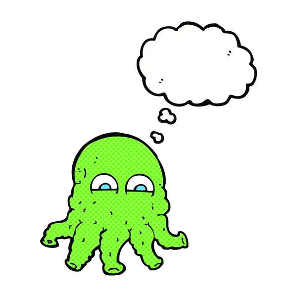 Cartoon Alien Squid Face Thought Bubble — Stock Vector