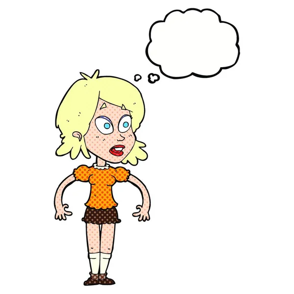 Dibujos Animados Mujer Sorprendida Con Burbuja Pensamiento — Vector de stock