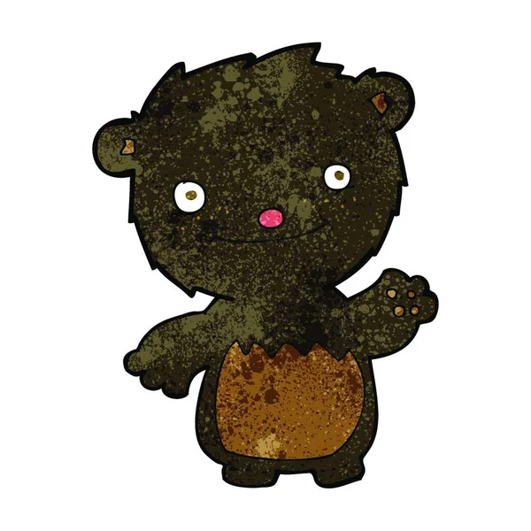 Desenho Animado Acenando Filhote Urso Preto —  Vetores de Stock