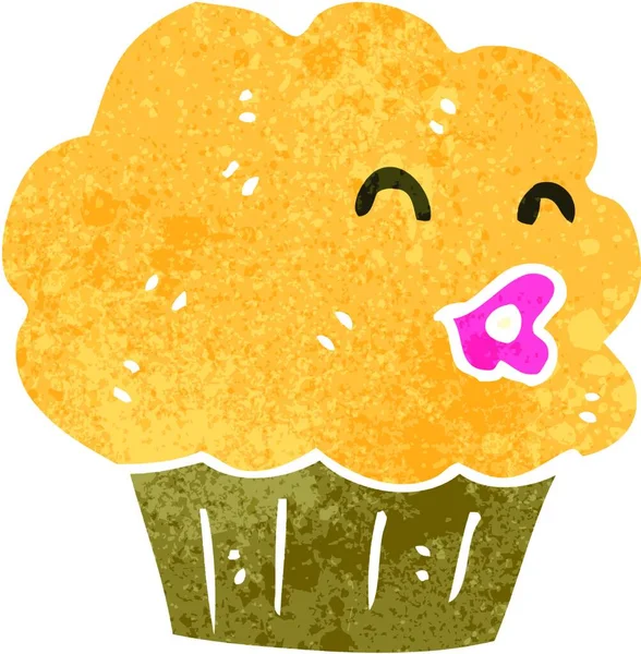 Retro Dibujos Animados Muffin Con Cara — Archivo Imágenes Vectoriales