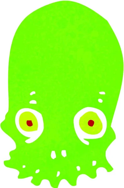 Retro Cartoon Glowing Green Skull — Stock Vector