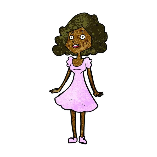 Γελοιογραφία Ευτυχισμένη Γυναίκα Φόρεμα — Διανυσματικό Αρχείο