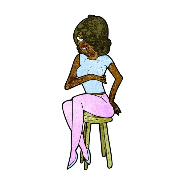 Mujer Dibujos Animados Sentado Taburete Bar — Archivo Imágenes Vectoriales