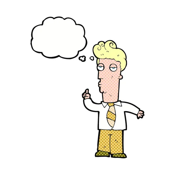 Kreskówki Znudzony Człowiek Zadając Pytanie Bańki Myśli — Wektor stockowy
