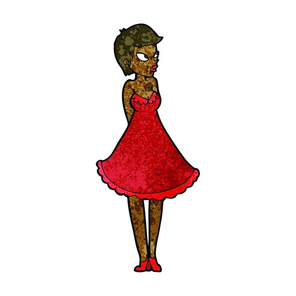 Dibujos Animados Mujer Bonita Vestido — Vector de stock