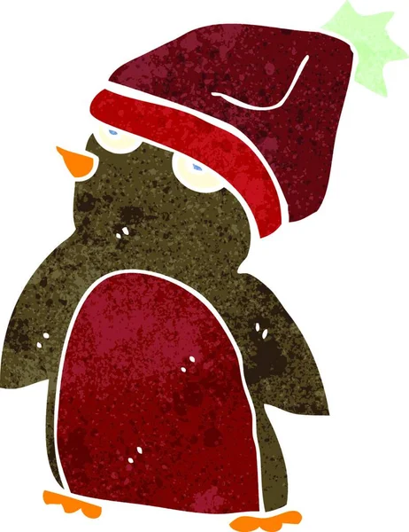 Retro Cartoon Weihnachten Rotkehlchen — Stockvektor