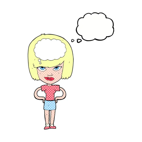 Mujer Dibujos Animados Pensando Con Burbuja Pensamiento — Vector de stock