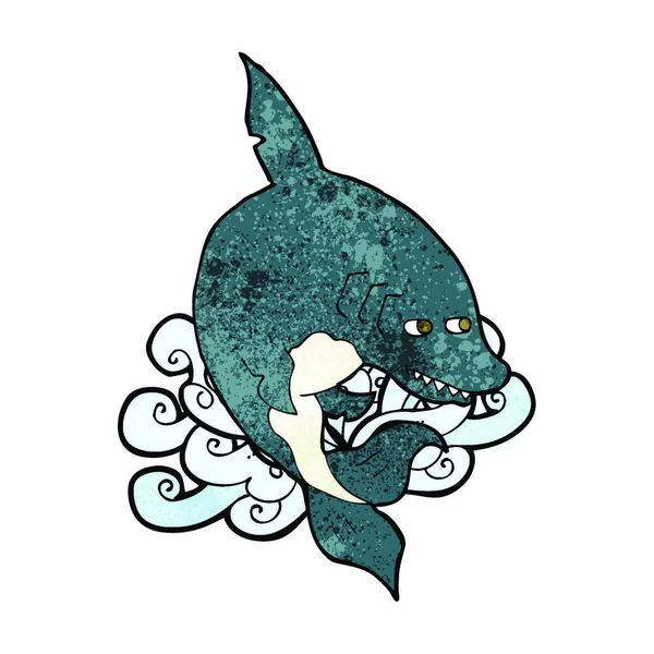 Bande Dessinée Drôle Requin Illustration Sur Fond Blanc — Image vectorielle