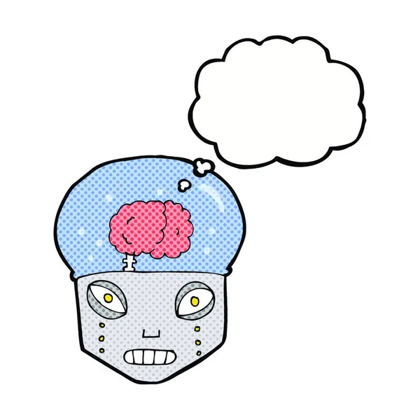 Kepala Robot Seram Kartun Dengan Gelembung Pikiran - Stok Vektor