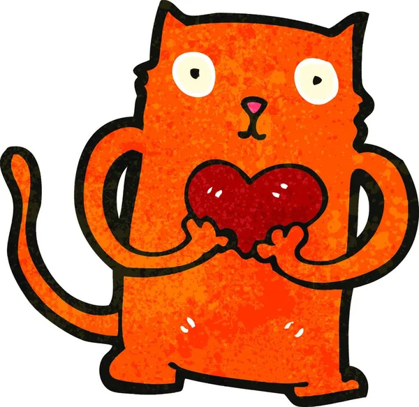 Retro Cartoon Katze Mit Herz — Stockvektor