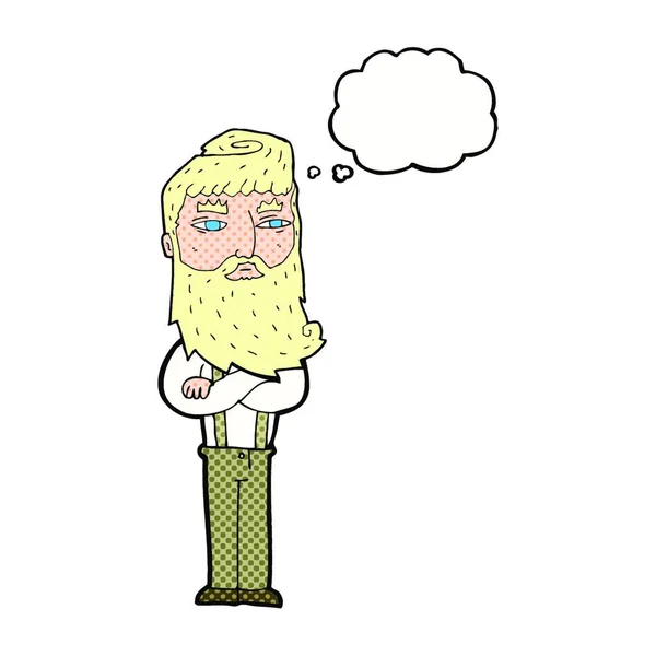 Dessin Animé Homme Sérieux Avec Barbe Avec Bulle Pensée — Image vectorielle