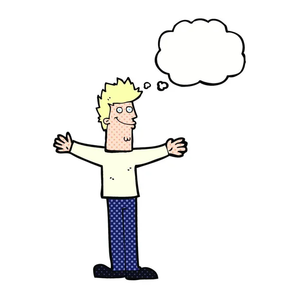 Karikatur Glücklicher Mann Mit Gedankenblase — Stockvektor