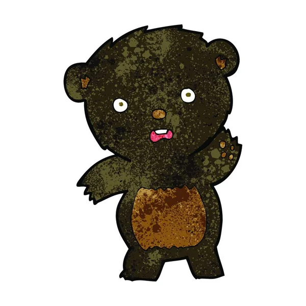 Desenho Animado Acenando Filhote Urso Preto —  Vetores de Stock