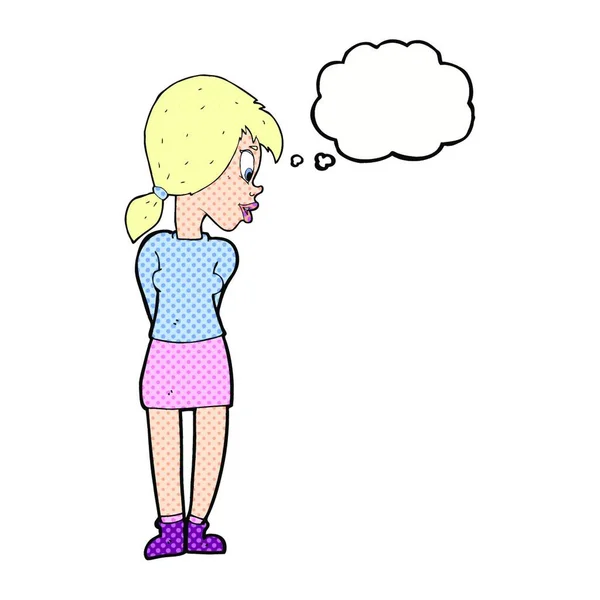 Dibujos Animados Chica Bonita Con Burbuja Pensamiento — Vector de stock