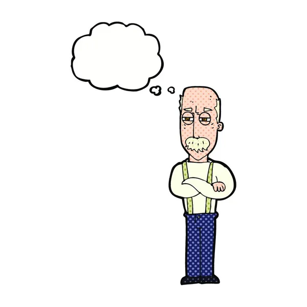 Desenho Animado Irritado Velho Homem Com Pensamento Bolha — Vetor de Stock