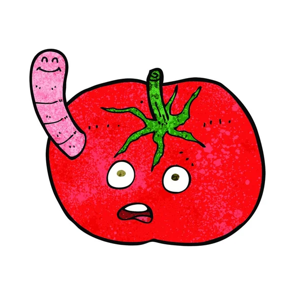 Tomate Dos Desenhos Animados Com Verme — Vetor de Stock