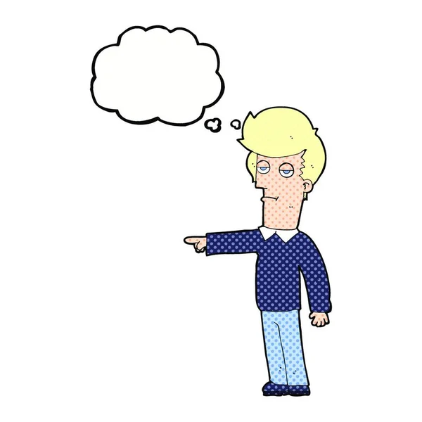 Dibujos Animados Apuntando Hombre Con Burbuja Pensamiento — Vector de stock