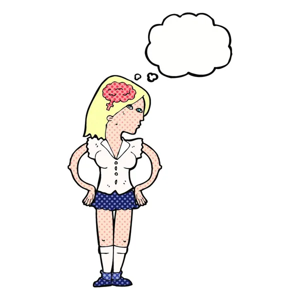 思考バブルのある漫画の聡明な女性 — ストックベクタ
