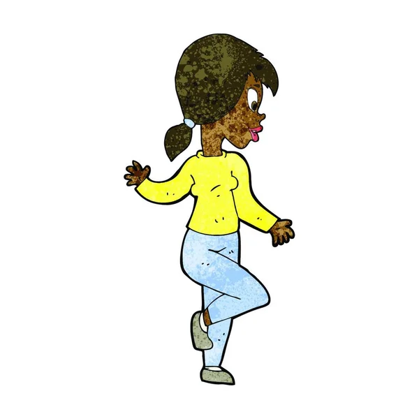 Icono Dibujos Animados Mujer Ondeando — Vector de stock