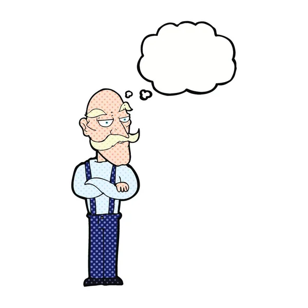 Desenho Animado Entediado Velho Homem Com Bolha Pensamento — Vetor de Stock