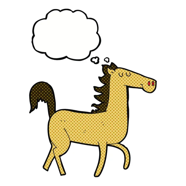 Kuda Kartun Dengan Pikiran Gelembung - Stok Vektor