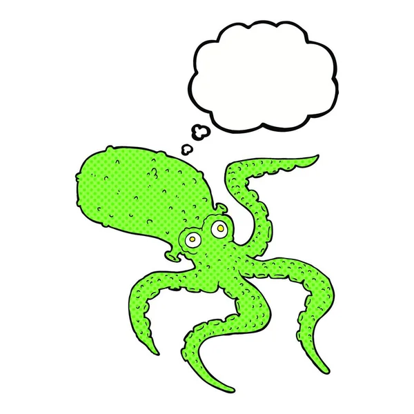 Cartoon Octopus Met Gedachte Zeepbel — Stockvector