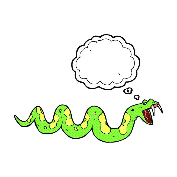 Cartone Animato Serpente Velenoso Con Bolla Pensiero — Vettoriale Stock