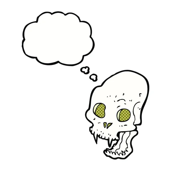 Dessin Animé Effrayant Crâne Vampire Avec Bulle Pensée — Image vectorielle