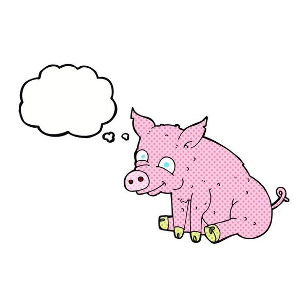Cartoon Happy Pig Thought Bubble — Stock Vector