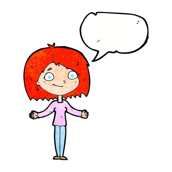 Cartoon Woman Shrugging Shoulders Speech Bubble — Stock Vector