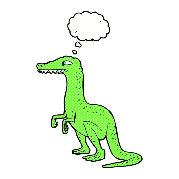 Dinosaurio Dibujos Animados Con Burbuja Pensamiento — Vector de stock